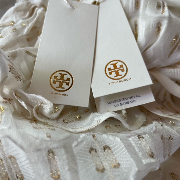 Tory Burch Jasmine Ivory Metallic Tie Waist
Long Sleeve Midi Dress New with tags - Picture 8 of 8